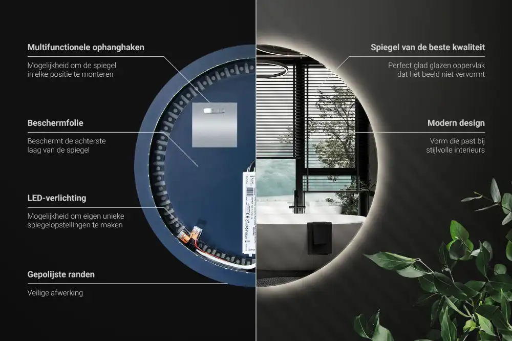 Round mirror modern with LED light