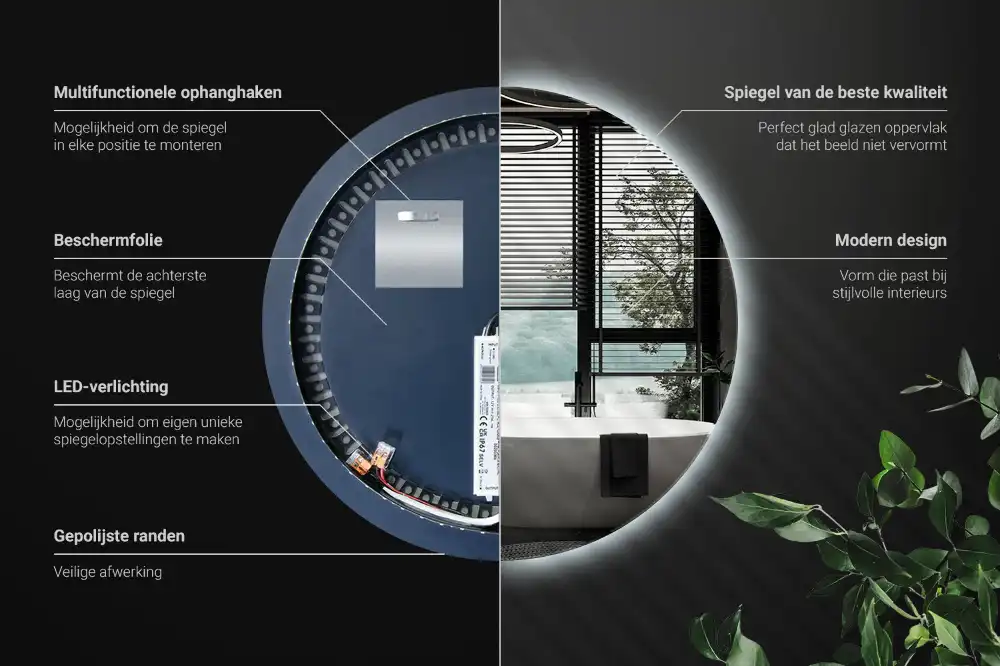 Round mirror modern with LED light