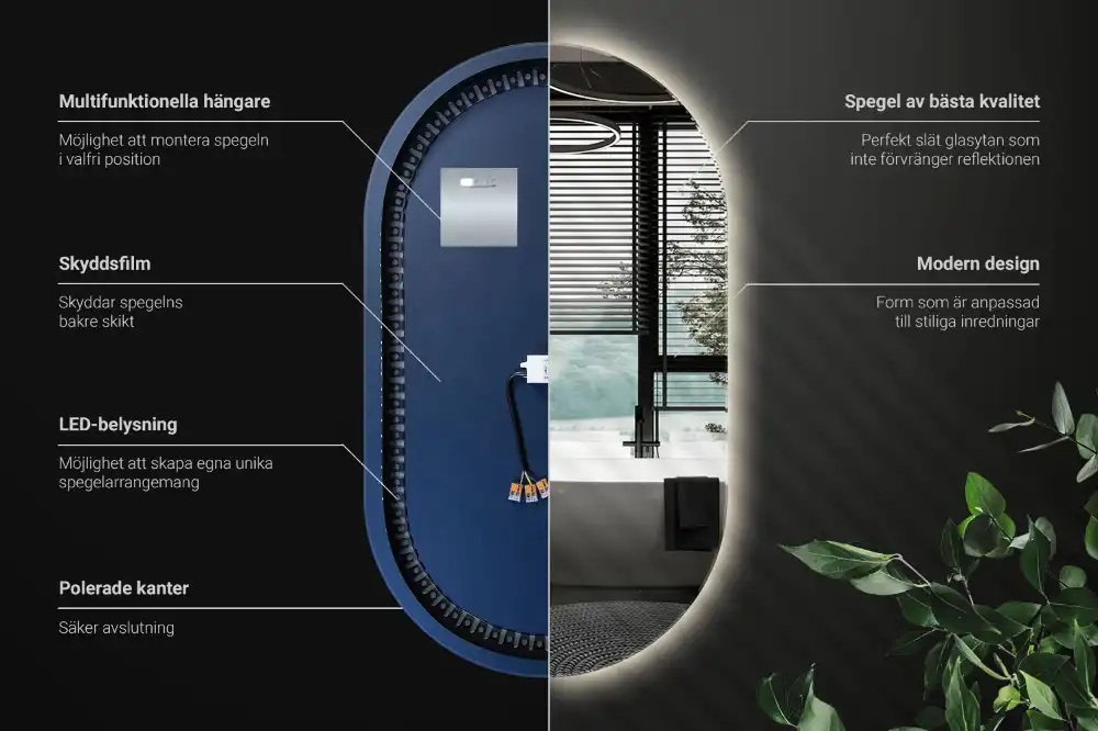 LED oval mirror decorative hanging