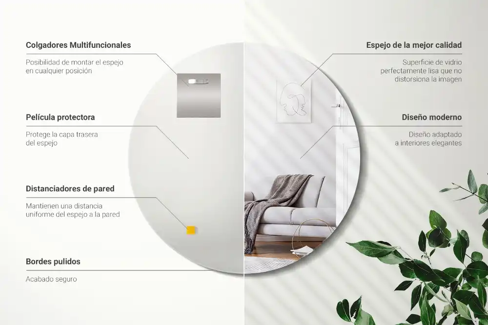 Round decorative mirror without frame