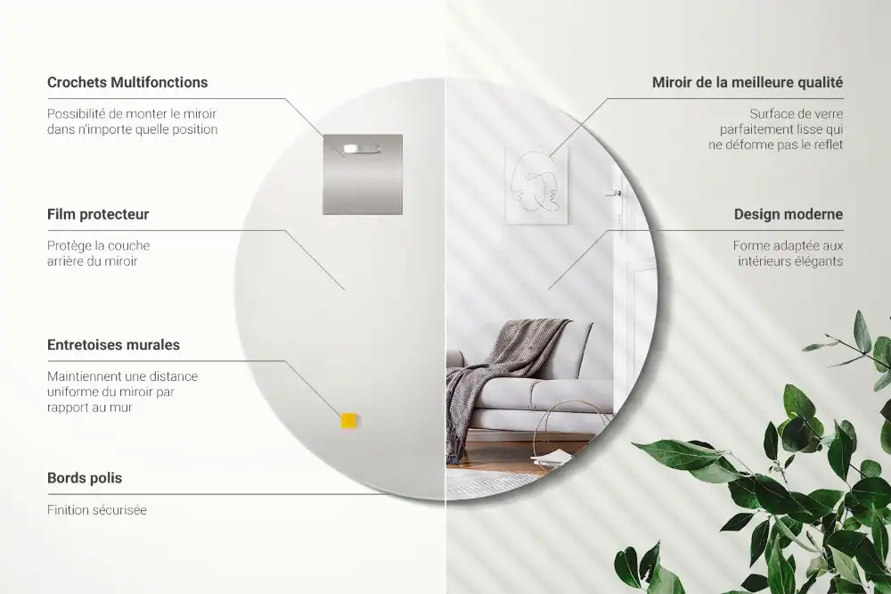 Round decorative mirror without frame