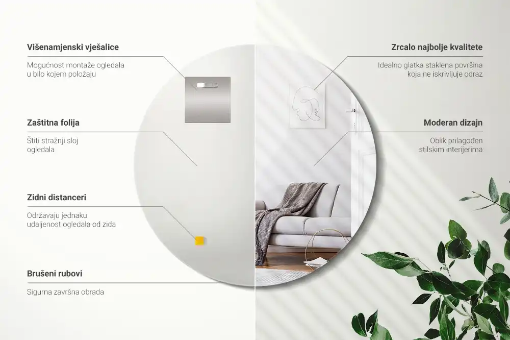 Round decorative mirror without frame