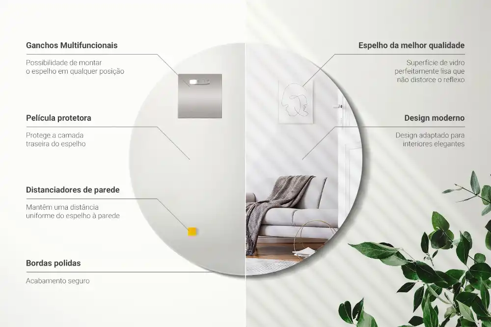 Round decorative mirror without frame