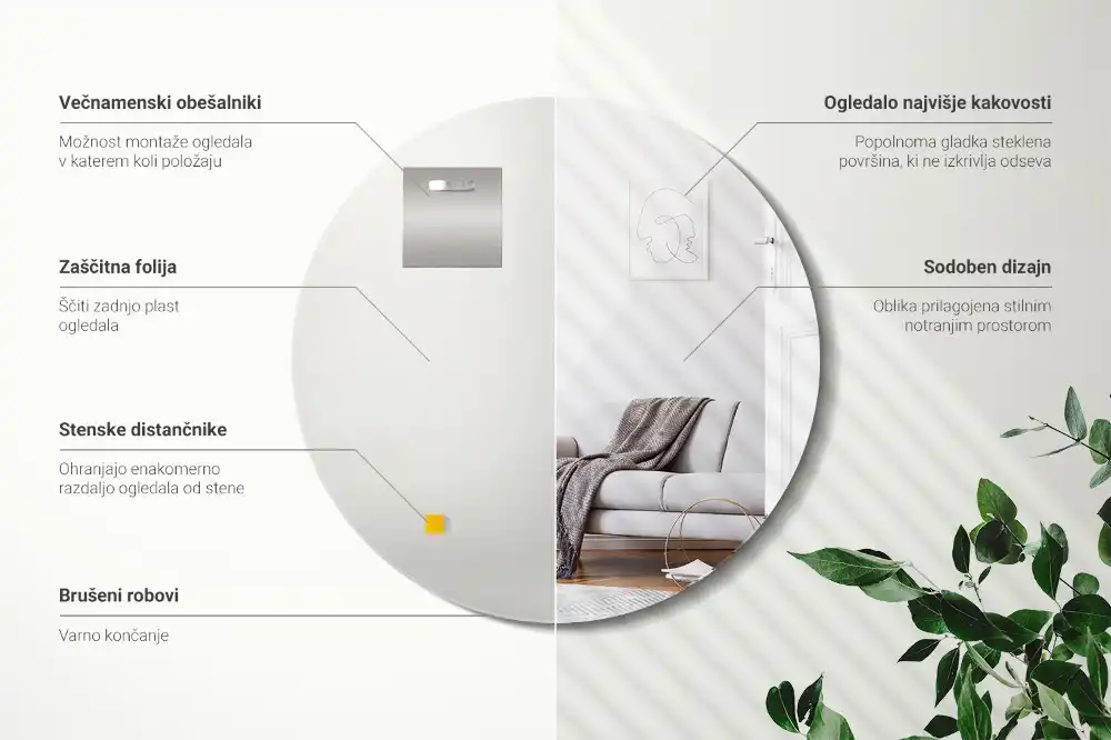 Round decorative mirror without frame