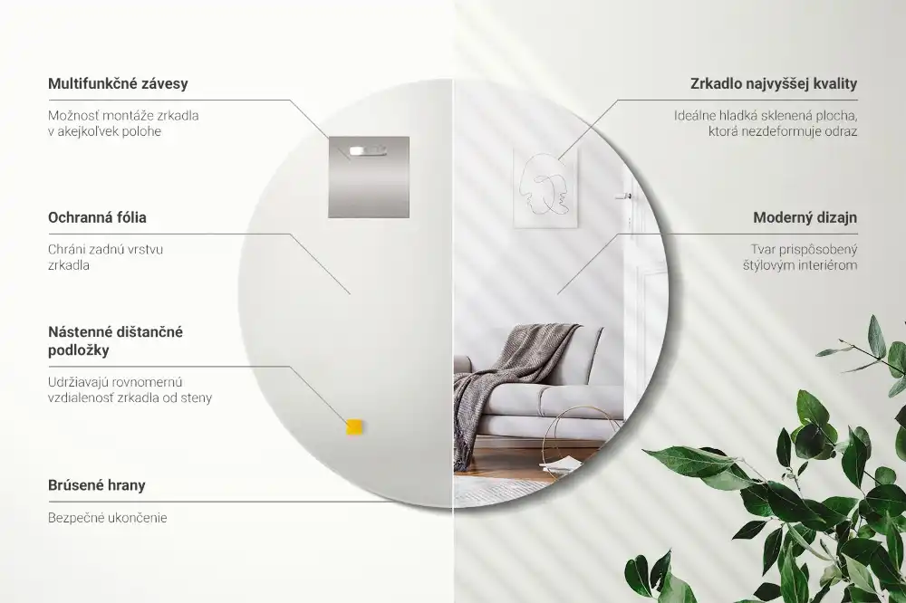 Round decorative mirror without frame