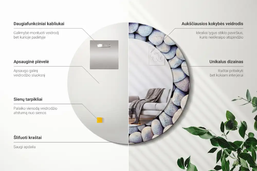 Round decorative mirror Sea stones circle