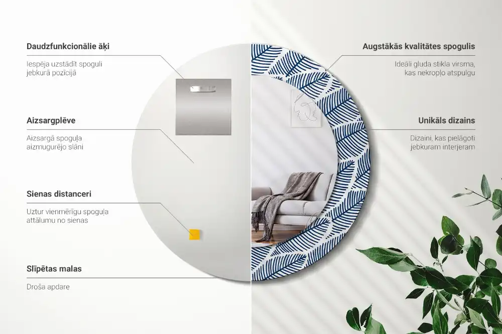 Round decorative mirror Leaves