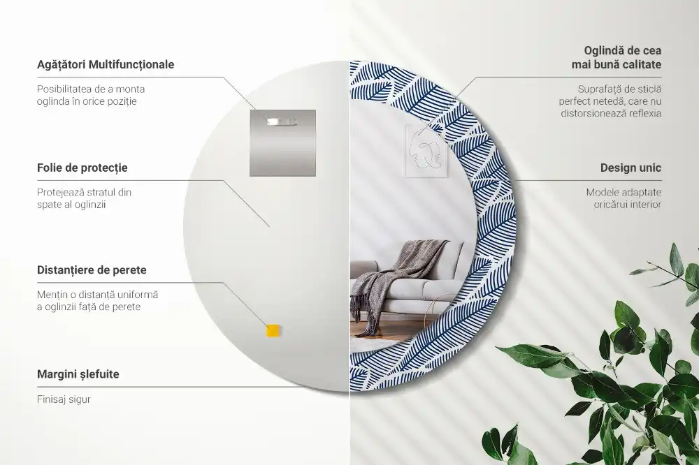 Round decorative mirror Leaves