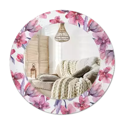Round decorative mirror Watercolor flowers