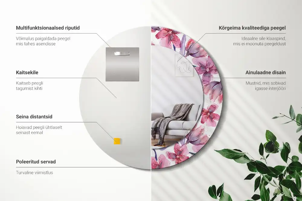 Round decorative mirror Watercolor flowers