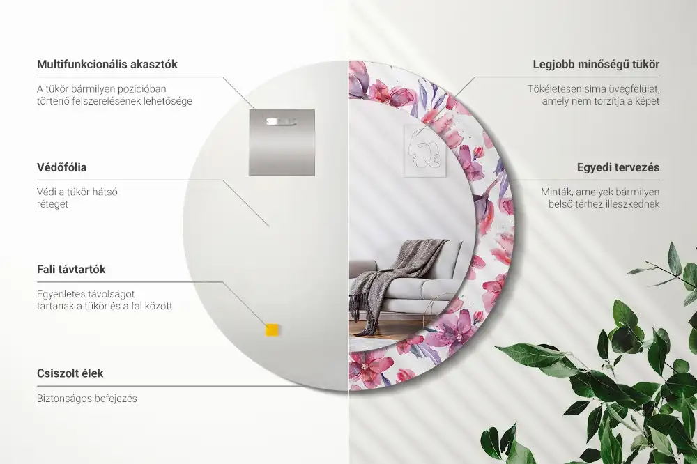 Round decorative mirror Watercolor flowers