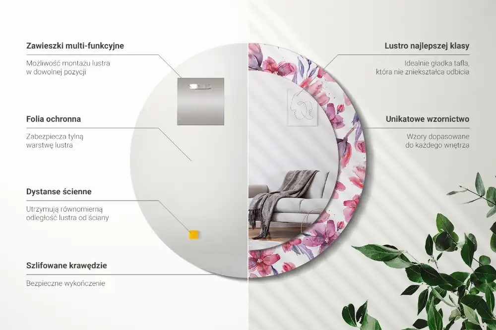 Round decorative mirror Watercolor flowers