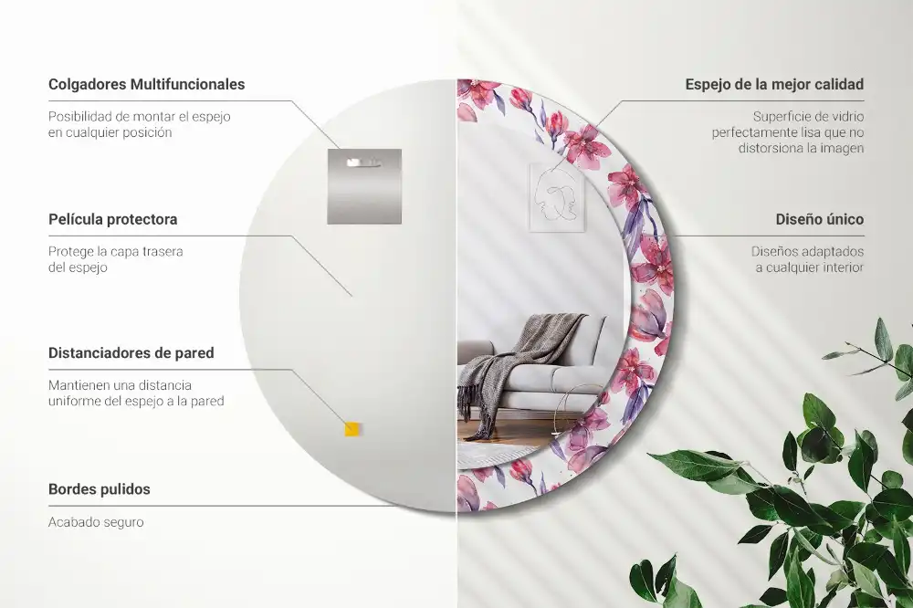 Round decorative mirror Watercolor flowers