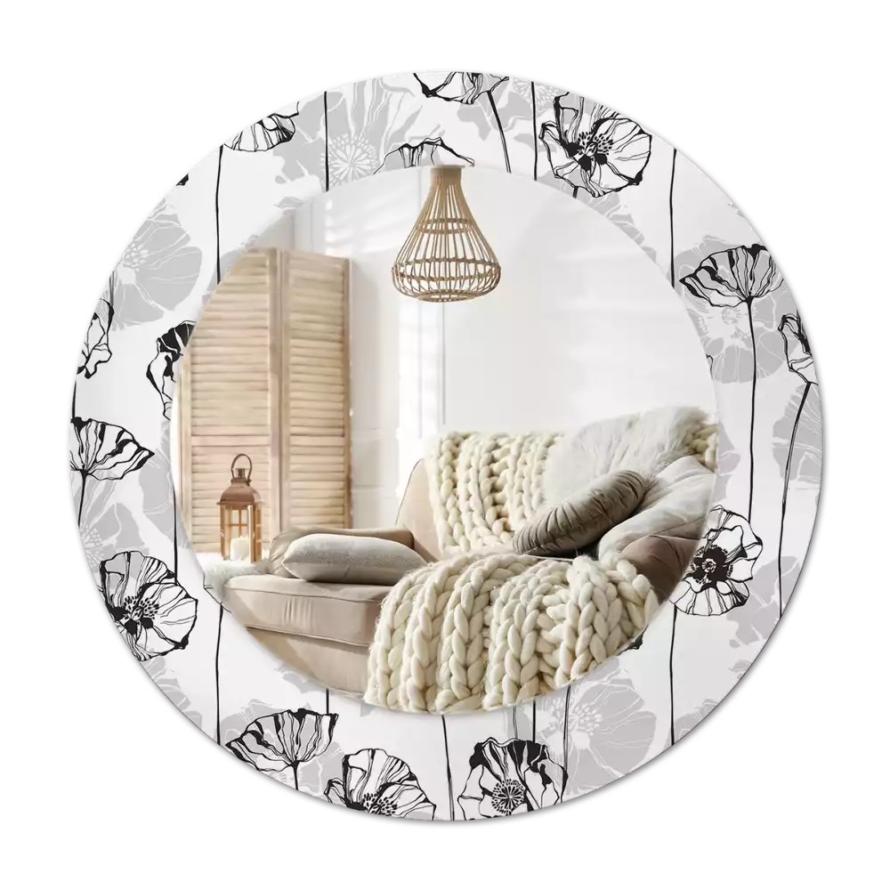 Round printed mirror Poppy flowers