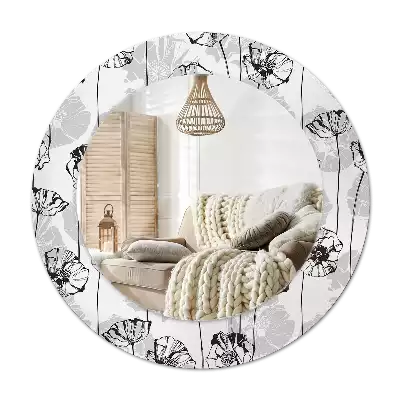 Round printed mirror Poppy flowers