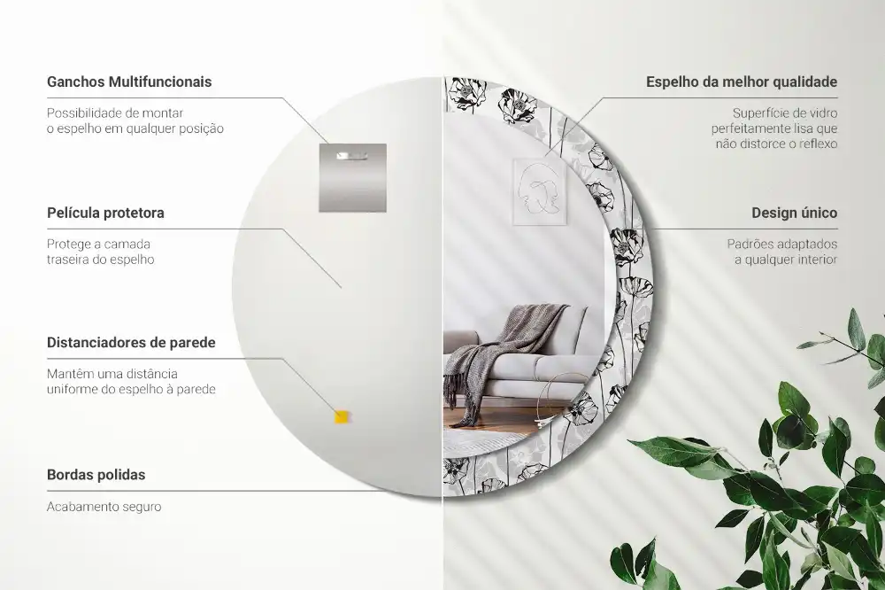 Round printed mirror Poppy flowers