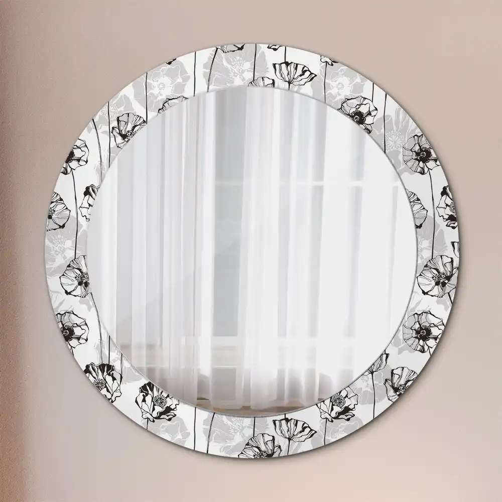 Round printed mirror Poppy flowers