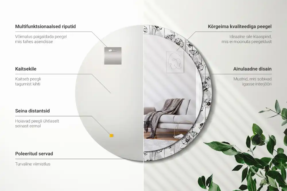 Round printed mirror Poppy flowers