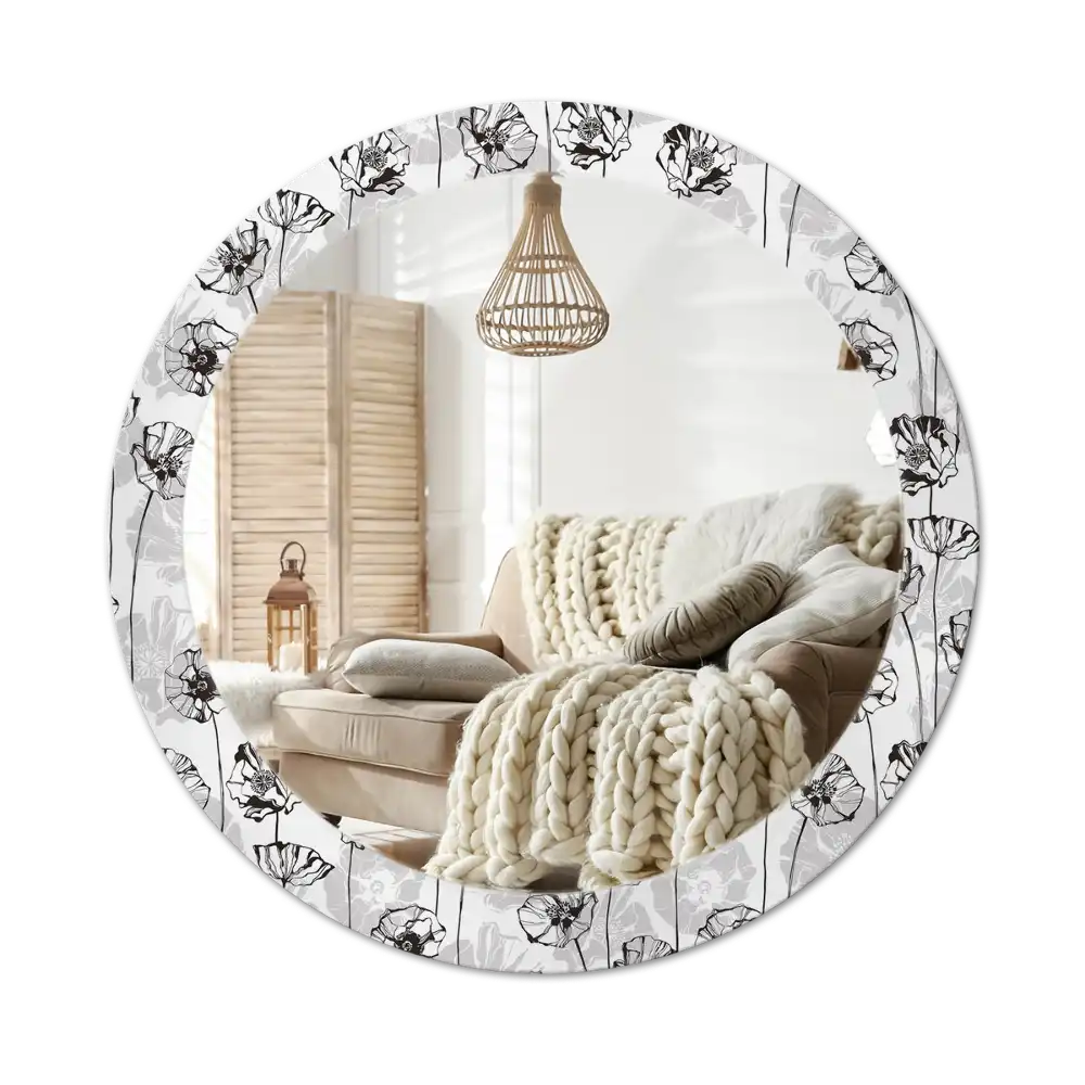 Round printed mirror Poppy flowers