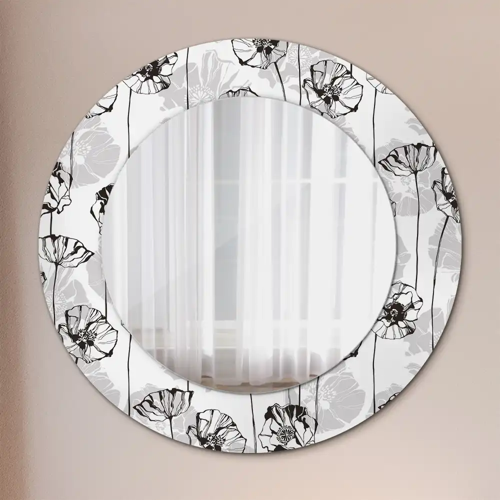 Round printed mirror Poppy flowers