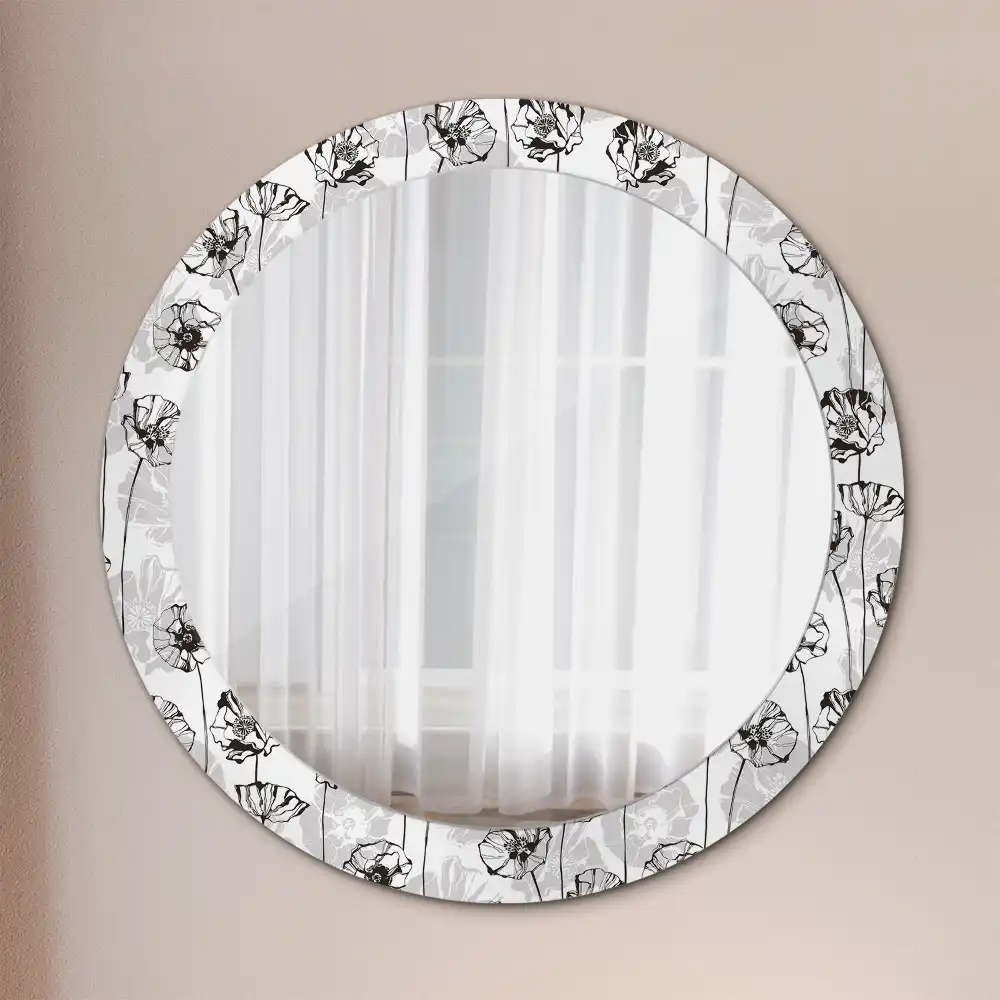 Round printed mirror Poppy flowers