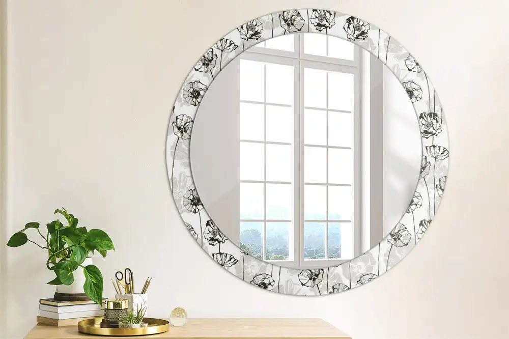 Round printed mirror Poppy flowers