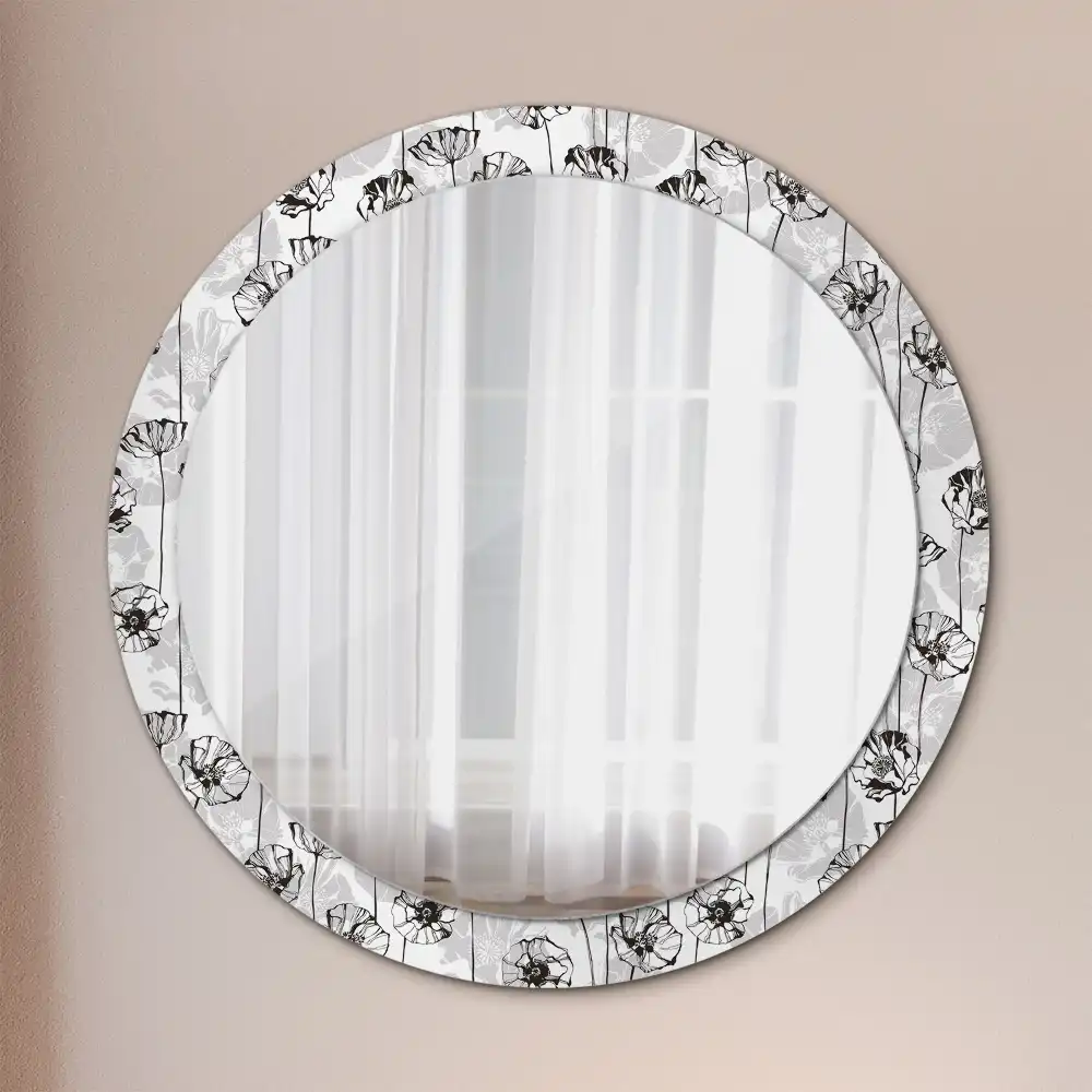 Round printed mirror Poppy flowers