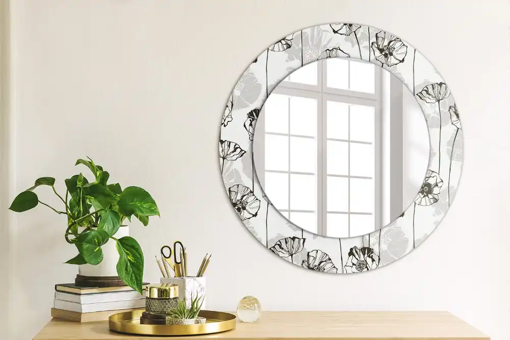 Round printed mirror Poppy flowers