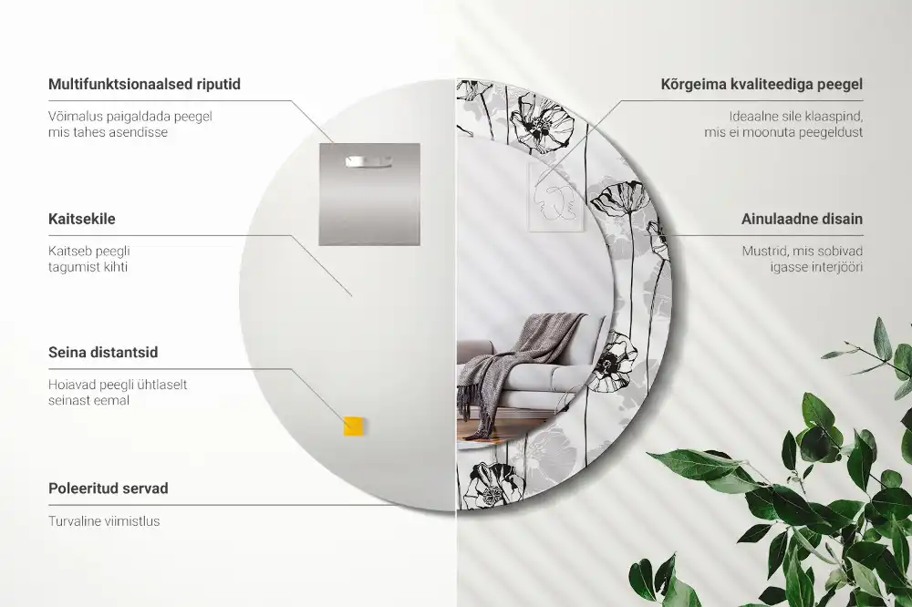 Round printed mirror Poppy flowers