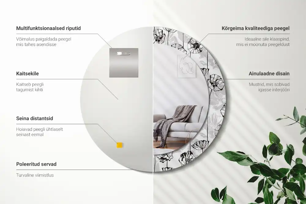 Round printed mirror Poppy flowers