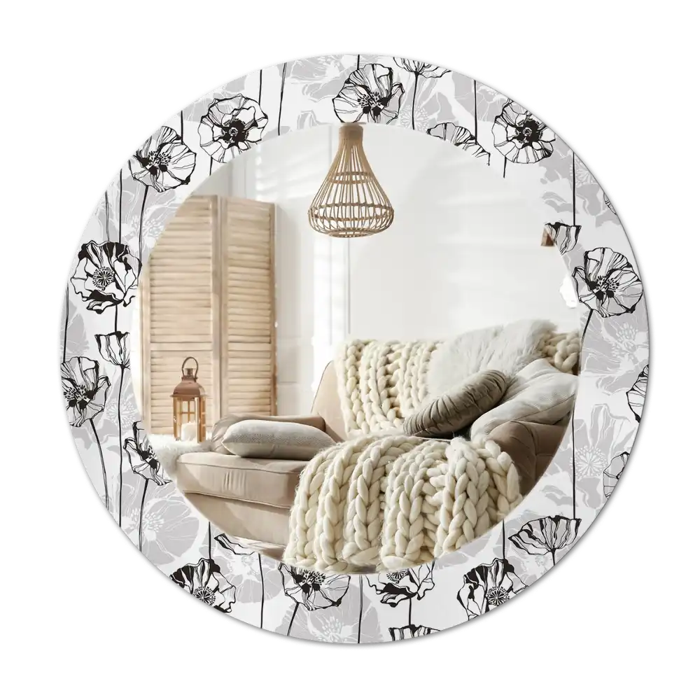 Round printed mirror Poppy flowers