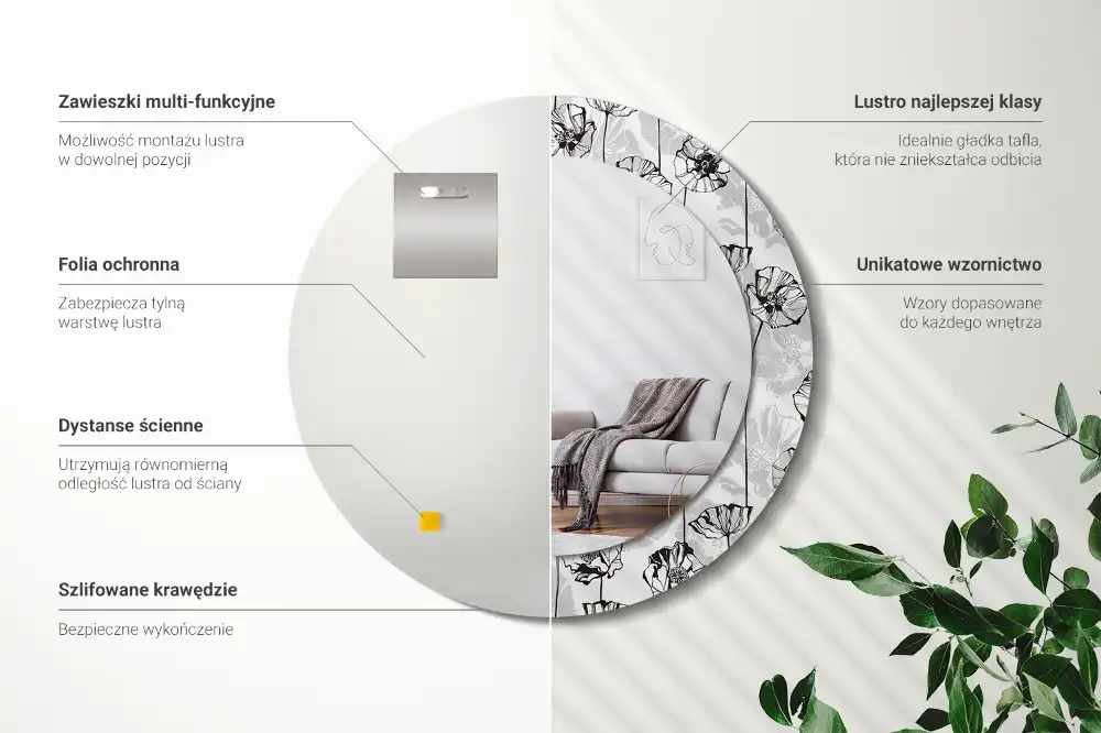 Round printed mirror Poppy flowers