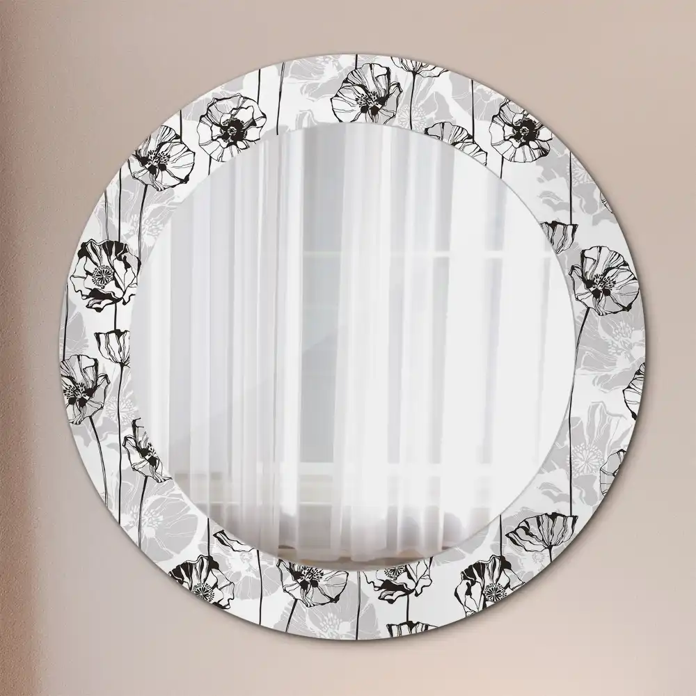 Round printed mirror Poppy flowers