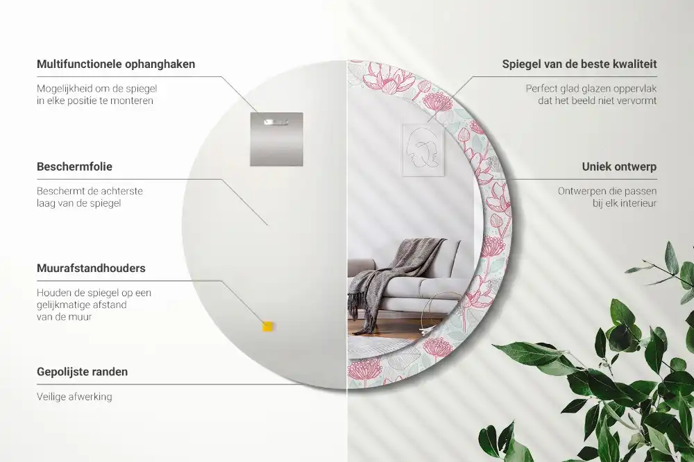 Round printed mirror Flowers