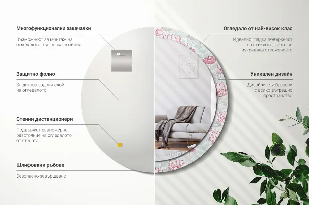 Round printed mirror Flowers