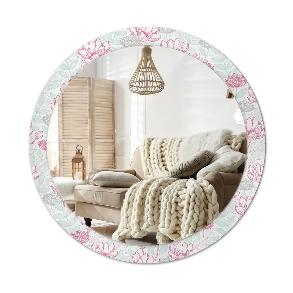 Round printed mirror Flowers