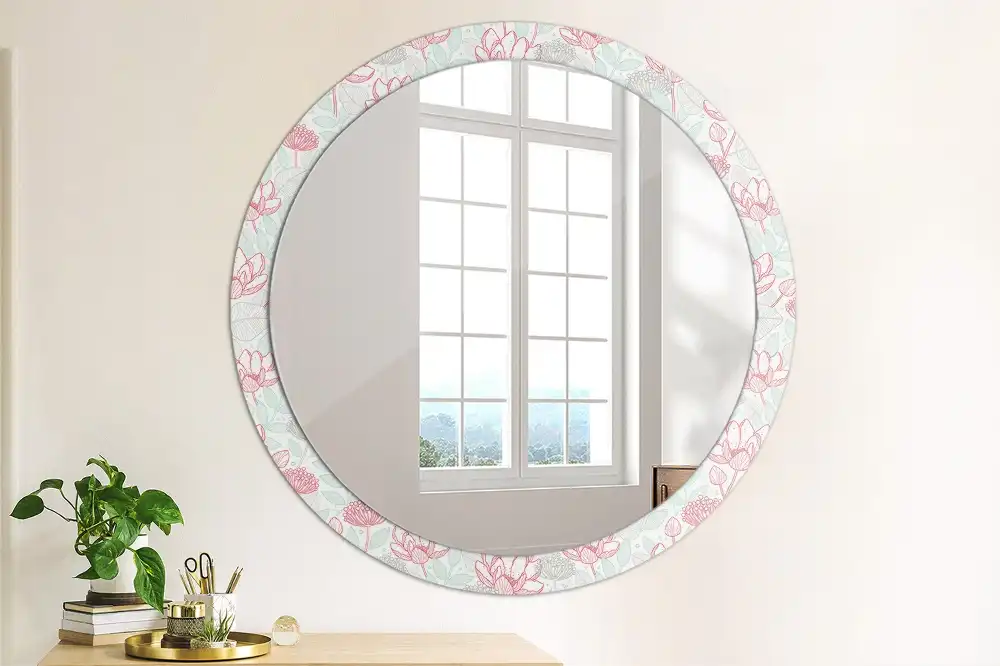 Round printed mirror Flowers