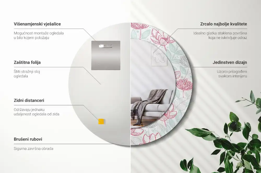 Round printed mirror Flowers