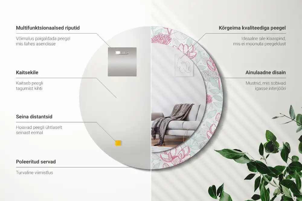 Round printed mirror Flowers