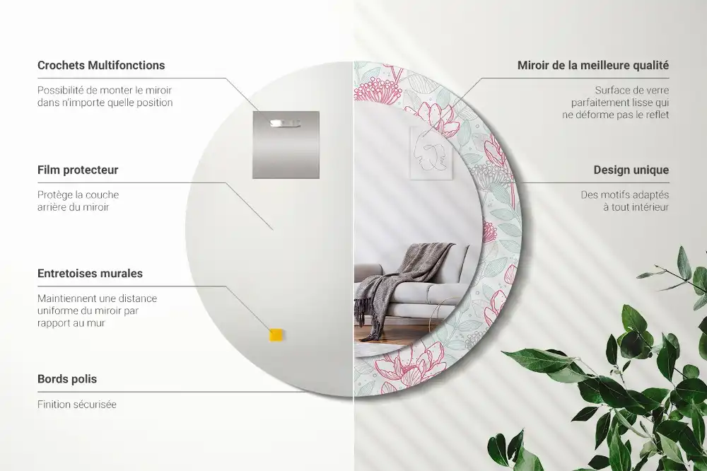 Round printed mirror Flowers