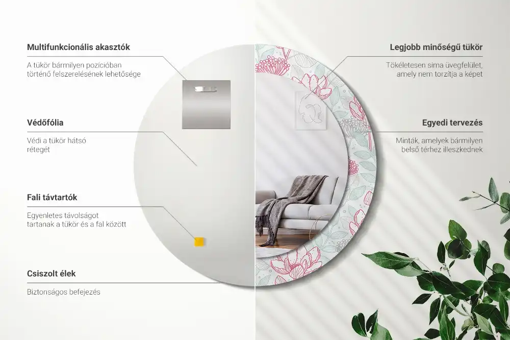 Round printed mirror Flowers