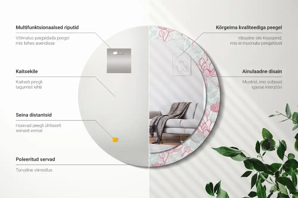 Round printed mirror Flowers