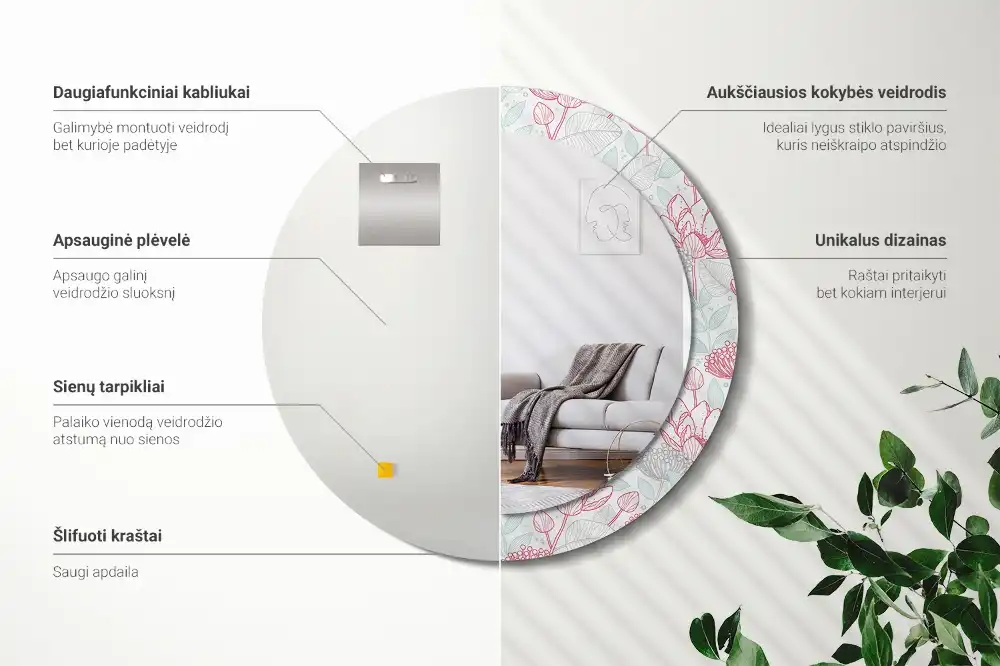 Round printed mirror Flowers