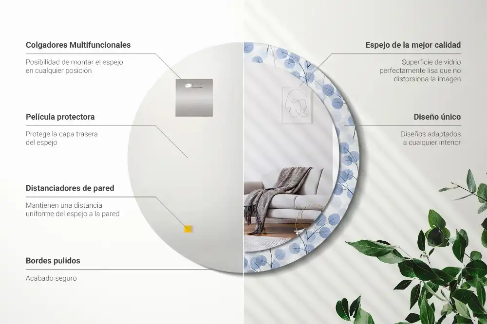 Round decorative mirror Branches leaves