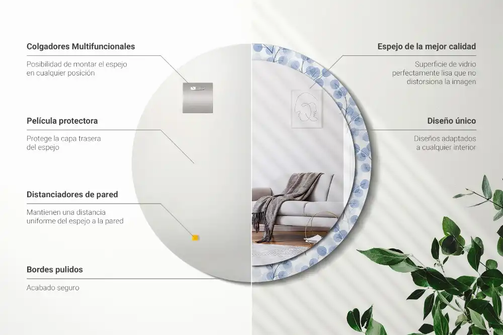 Round decorative mirror Branches leaves