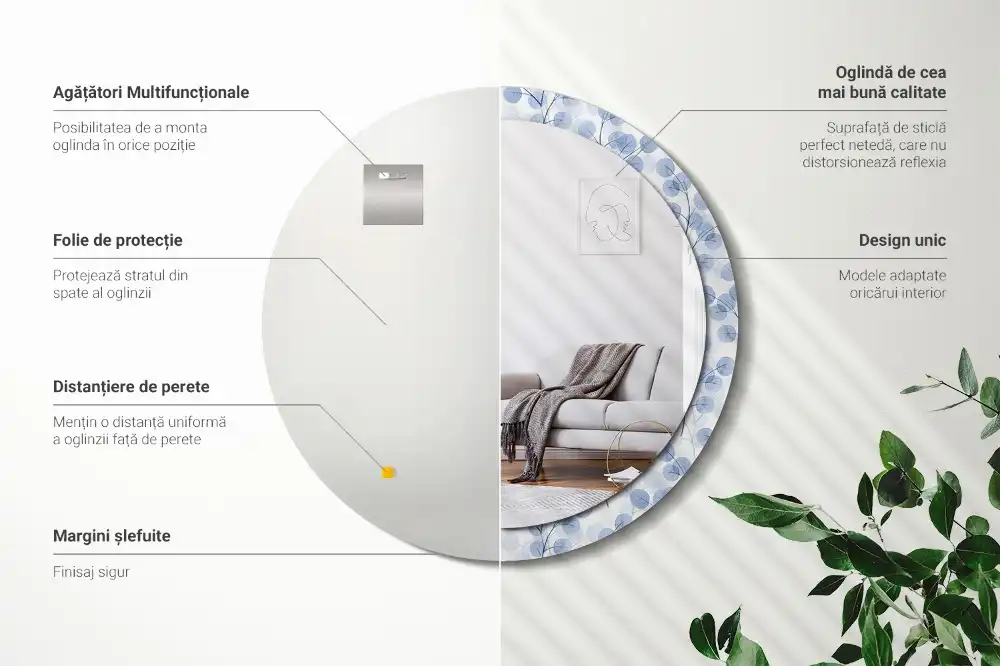 Round decorative mirror Branches leaves