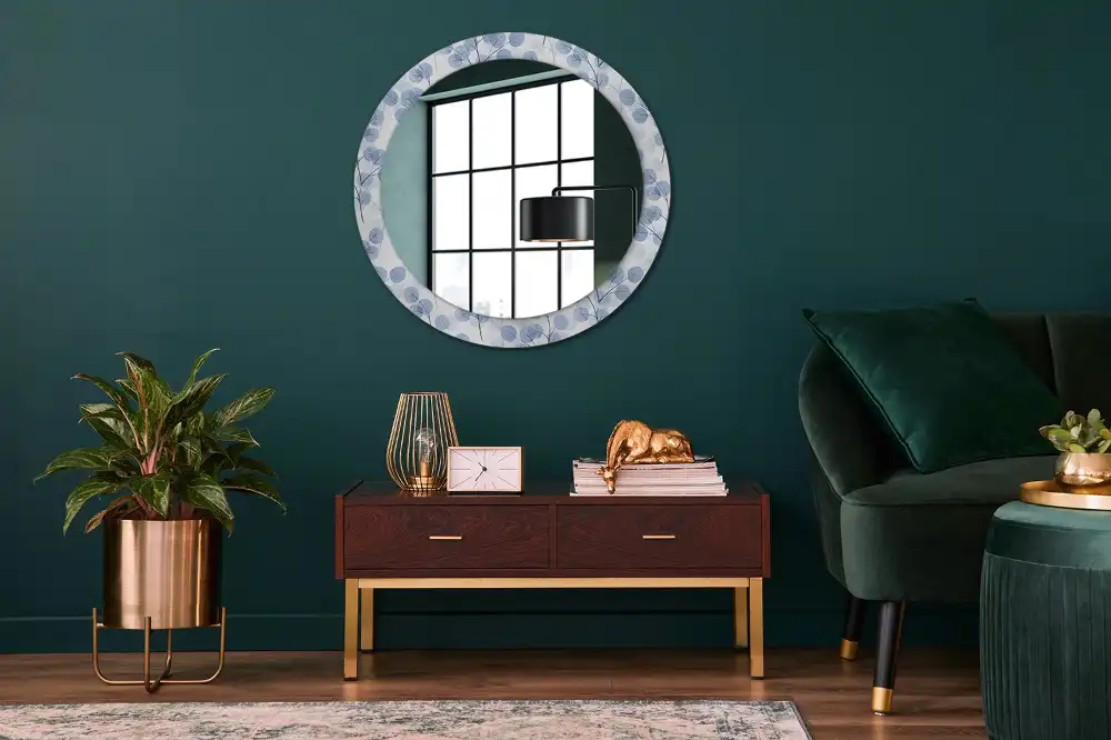 Round decorative mirror Branches leaves
