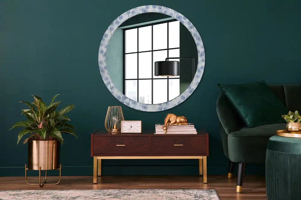 Round decorative mirror Branches leaves