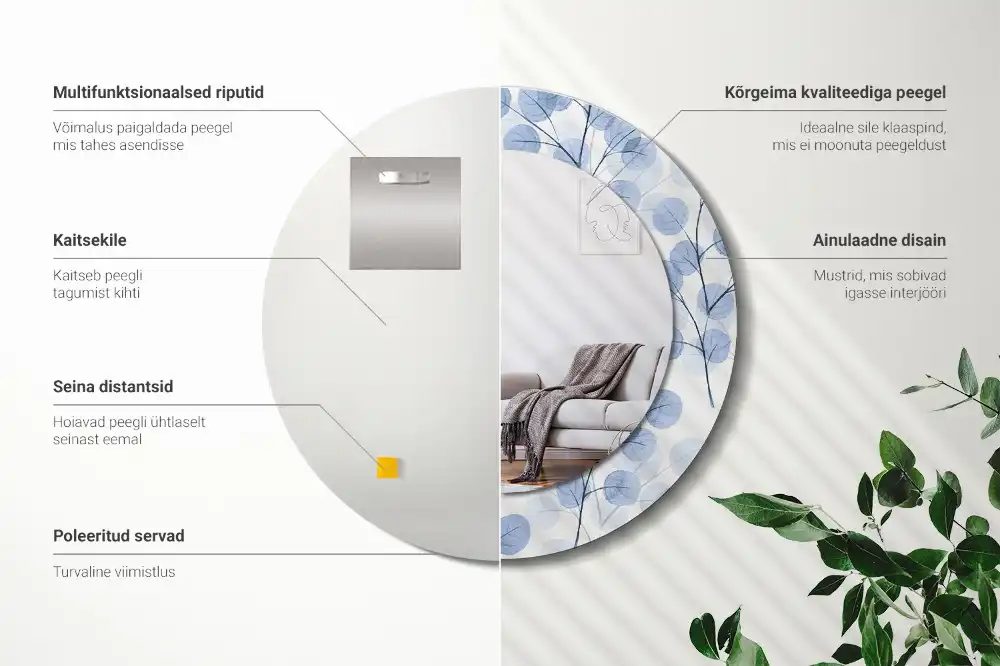 Round decorative mirror Branches leaves