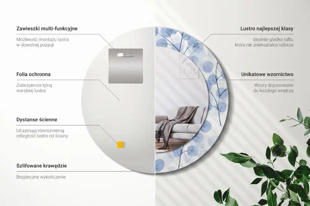 Round decorative mirror Branches leaves